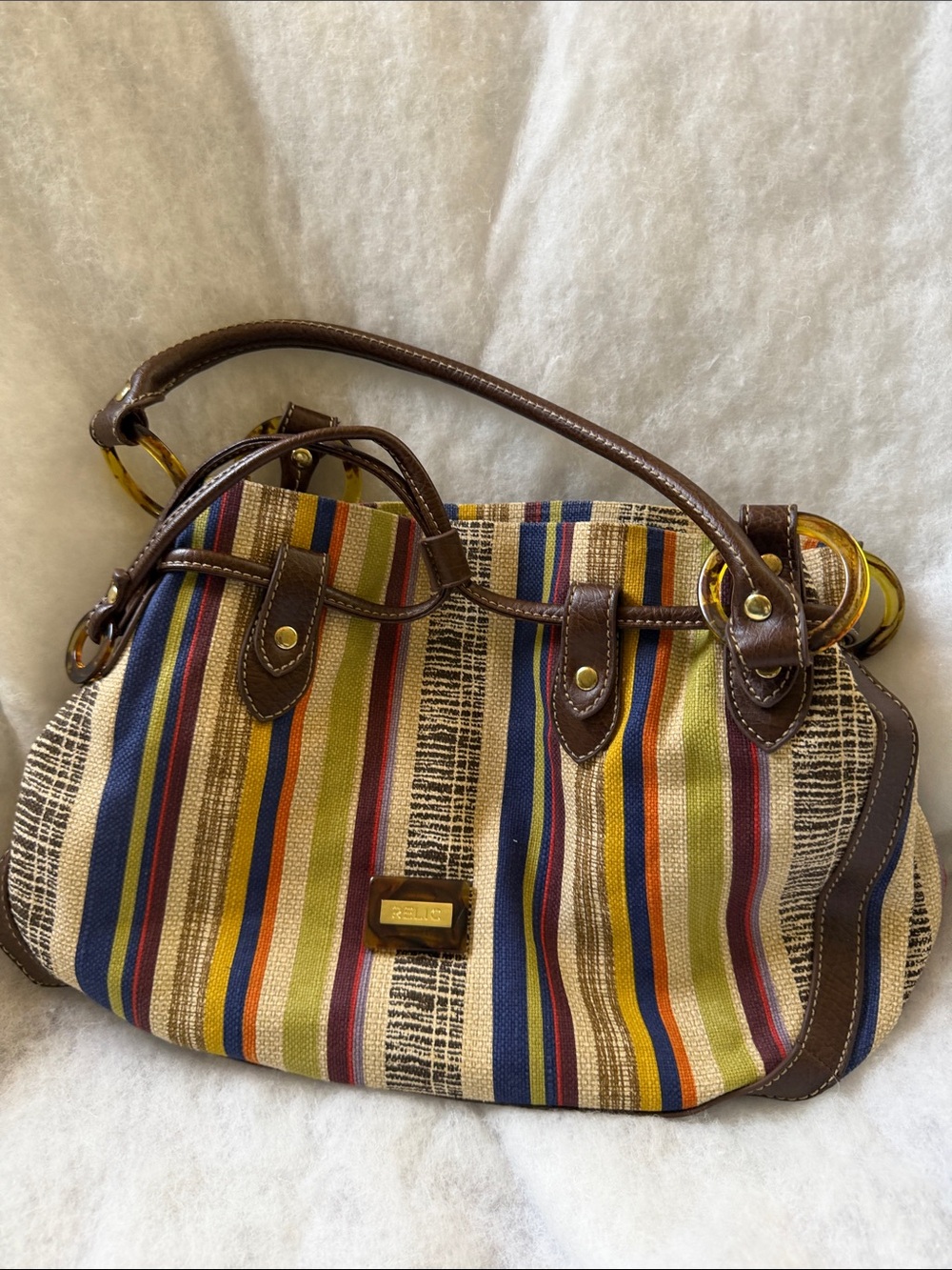 Relic Multicolor Striped Shoulder Bag with Brown Trim
